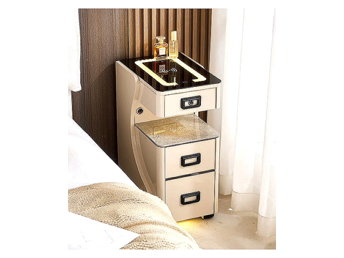 30cm Slim Smart Nightstand with LED Light and Wireless Charging