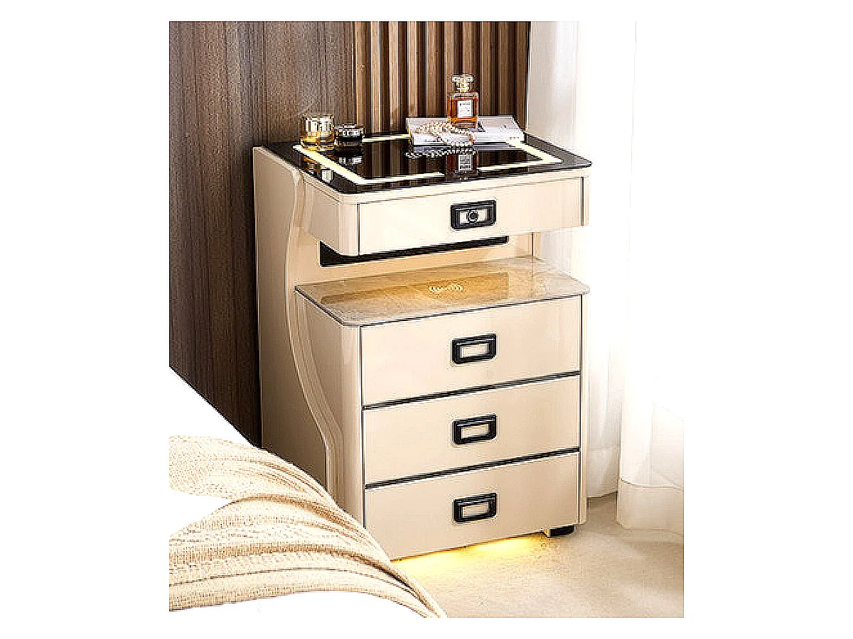 70cm Tall Smart Nightstand Cabinet with LED Light and Fingerprint Lock