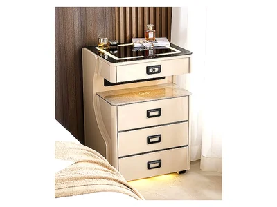 70cm Tall Smart Nightstand Cabinet with LED Light and Fingerprint Lock