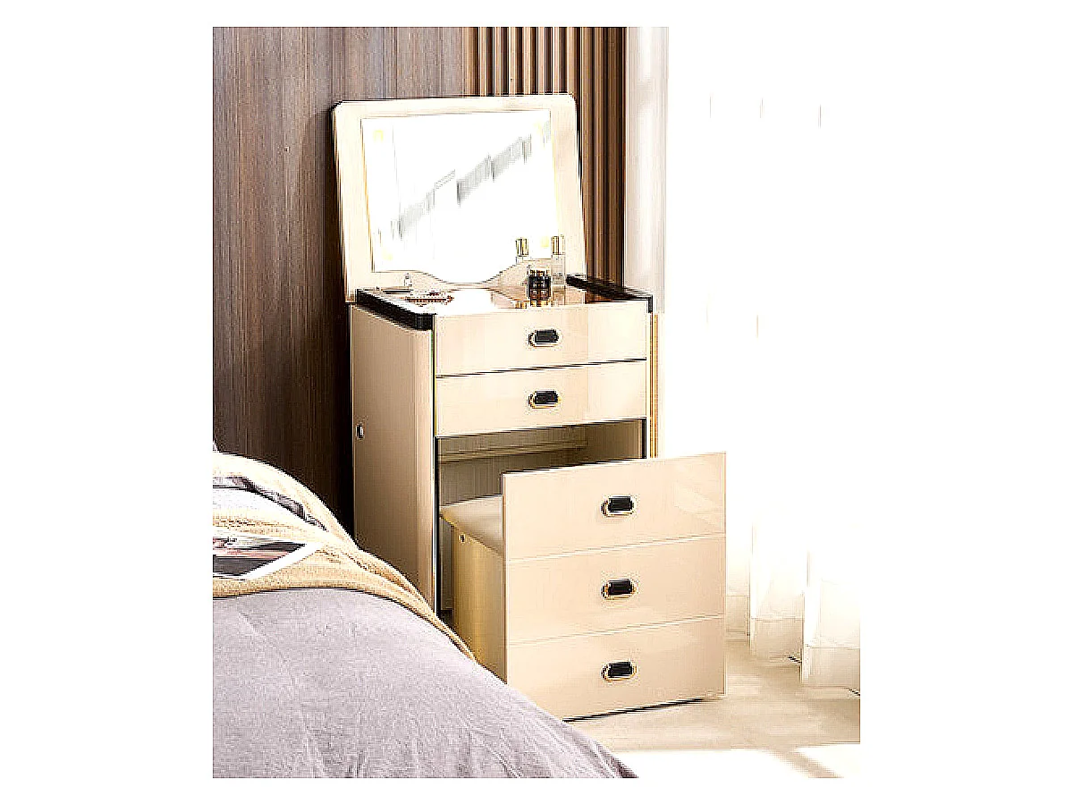 60cm Smart Nightstand Vanity Cabinet with Five Drawers and Lighted Mirror