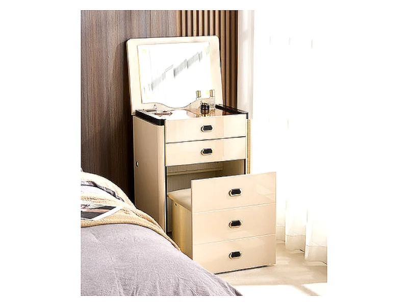 60cm Smart Nightstand Vanity Cabinet with Five Drawers and Lighted Mirror