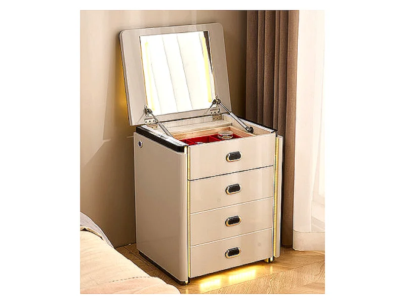 50cm Flip-Top Smart Nightstand Vanity Table with Lighted Mirror