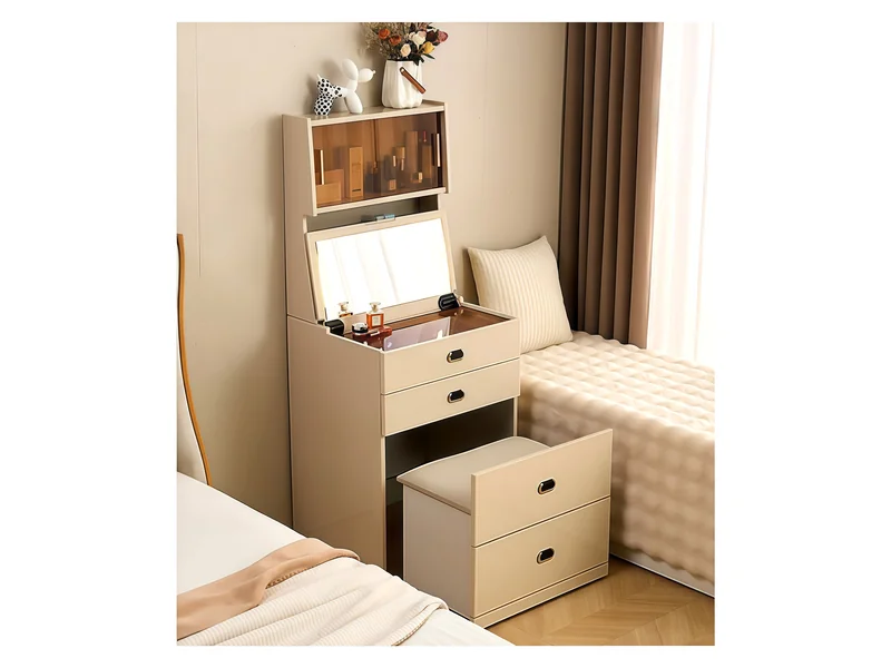 60cm Smart Nightstand Vanity Cabinet with Shelf and Lighted Mirror