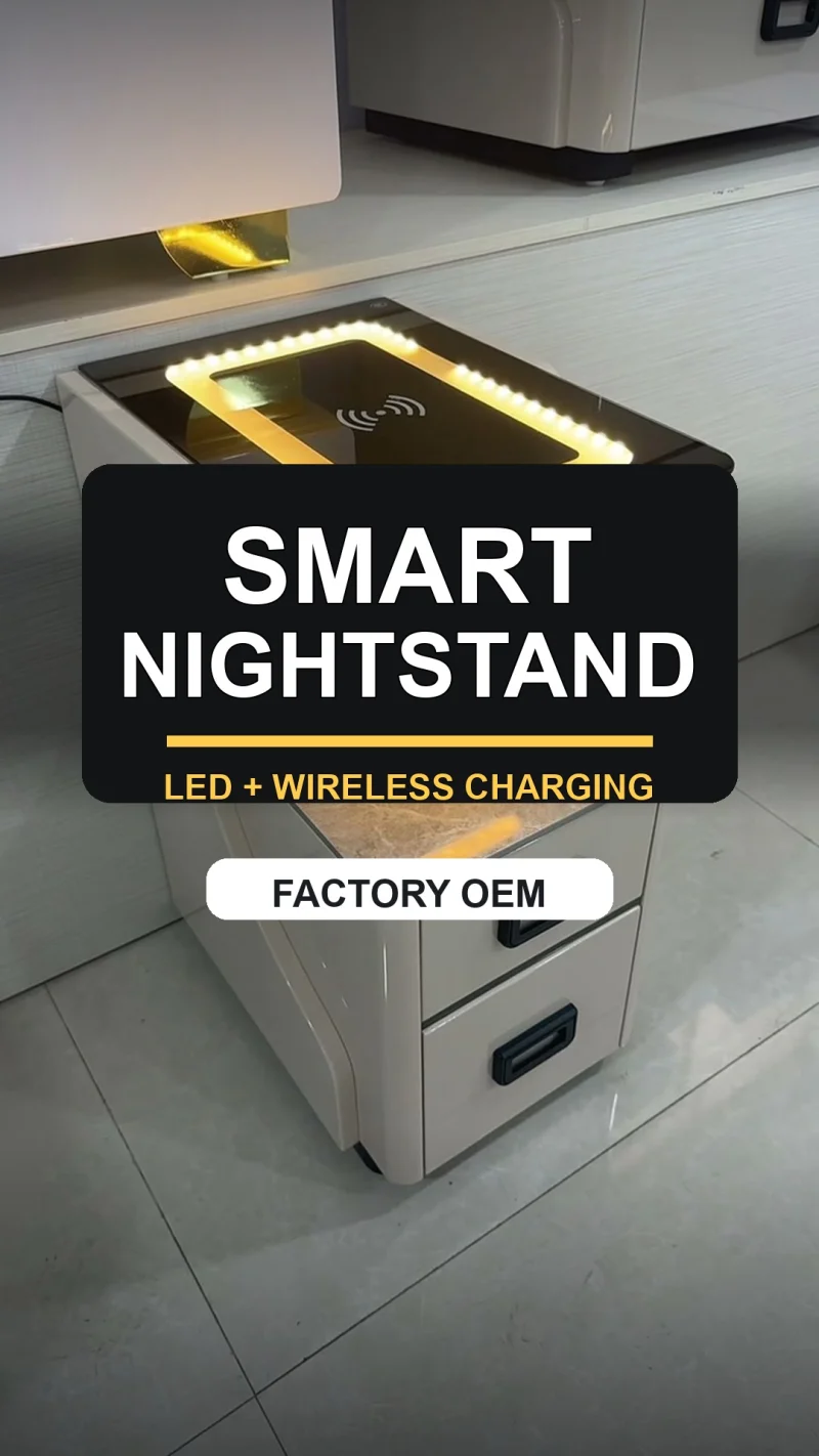 Mesita de noche inteligente de 30 cm con LED y carga inalámbrica para compradores OEM