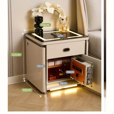 Mesita inteligente estilo lujo de 50 cm con LED y almacenamiento seguro