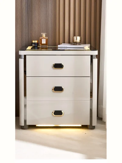 Mesita inteligente estilo lujo de 50 cm con LED y almacenamiento seguro
