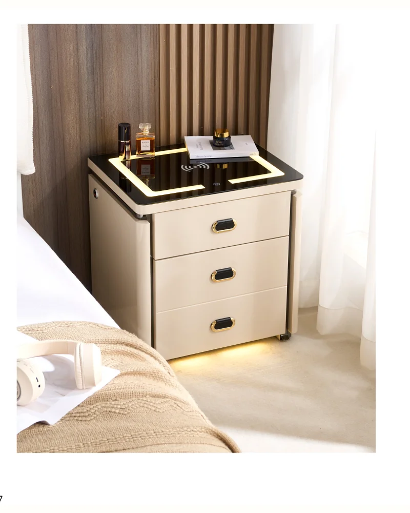 Mesita inteligente premium de 50 cm con LED y caja segura