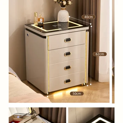 Mesita tocador inteligente de 50 cm con tapa abatible, espejo iluminado y caja segura