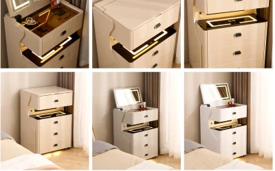 Mueble mesita tocador de 45,5 cm con espejo iluminado y estante abierto