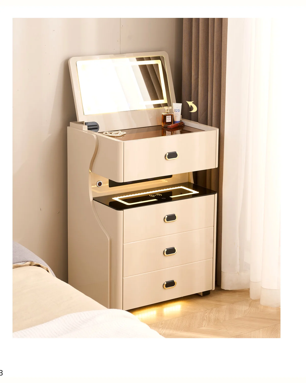 Mueble mesita tocador de 45,5 cm con espejo iluminado y estante abierto
