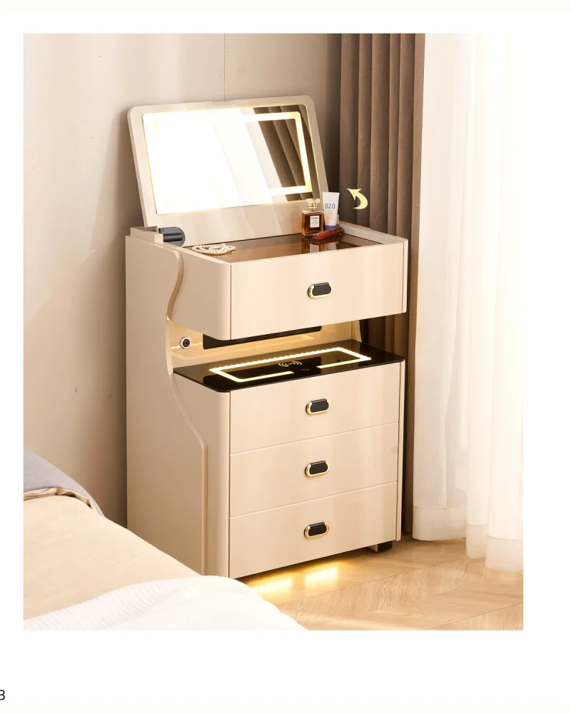 Mueble tocador inteligente de 45,5 cm con espejo iluminado y caja segura