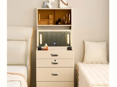 Mueble mesita tocador inteligente de 60 cm con espejo iluminado, estante y caja fuerte
