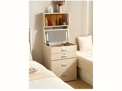 Mueble mesita tocador inteligente de 60 cm con espejo iluminado, estante y caja fuerte