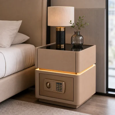 Mesita tapizada BC58 con caja segura: producto recomendado para hoteles