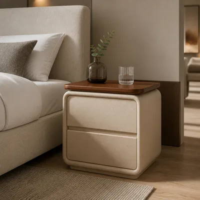 Rounded Panel Upholstered Nightstand W53: Product Pick for Warm B2B Bedroom Lines