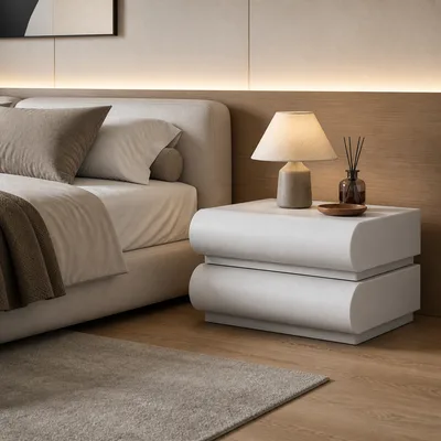Low-Profile Wavy Nightstand XH: Product Pick for Platform Bed Collections