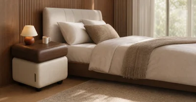 Rounded Cube Upholstered Nightstand P019: Product Pick for Warm Bedroom Programs